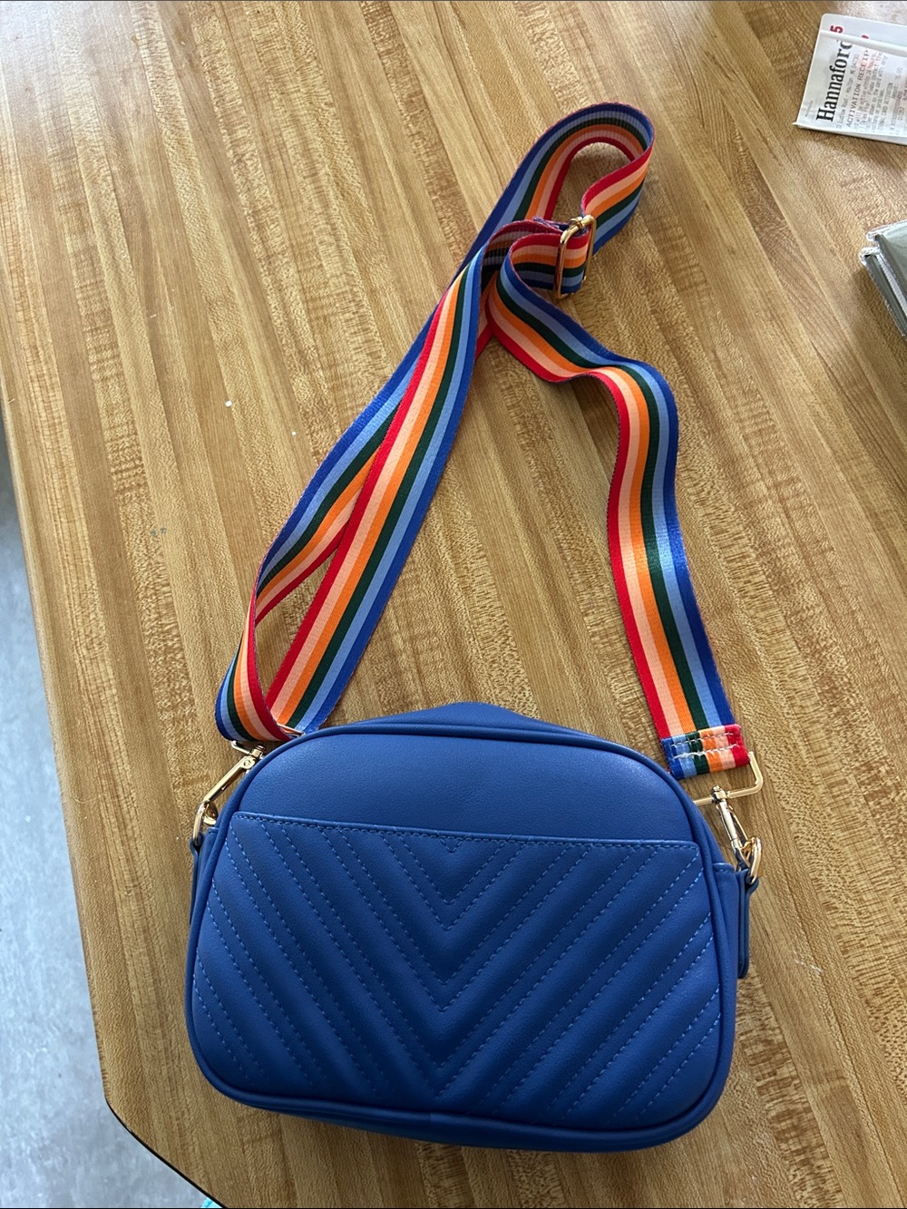 Quilted Royal Blue Crossbody with Rainbow Adjustable Strap